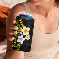 Hawaiian Hibiscus and Plumeria Polynesian Tribal Tattoo 4 in 1 Can Cooler Tumbler Yellow Color