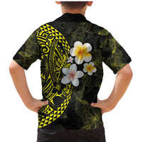 Hawaiian Hibiscus and Plumeria Polynesian Tribal Tattoo Family Matching Mermaid Dress and Hawaiian Shirt Yellow Color