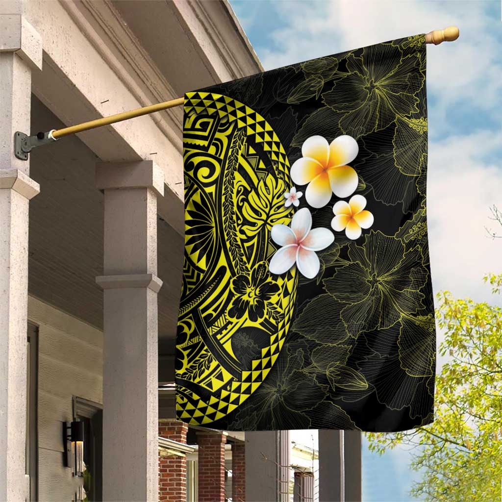 Hawaiian Hibiscus and Plumeria Polynesian Tribal Tattoo Garden Flag Yellow Color