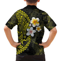 Hawaiian Hibiscus and Plumeria Polynesian Tribal Tattoo Kid Hawaiian Shirt Yellow Color