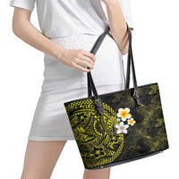 Hawaiian Hibiscus and Plumeria Polynesian Tribal Tattoo Leather Tote Bag Yellow Color LT03 - Polynesian Pride