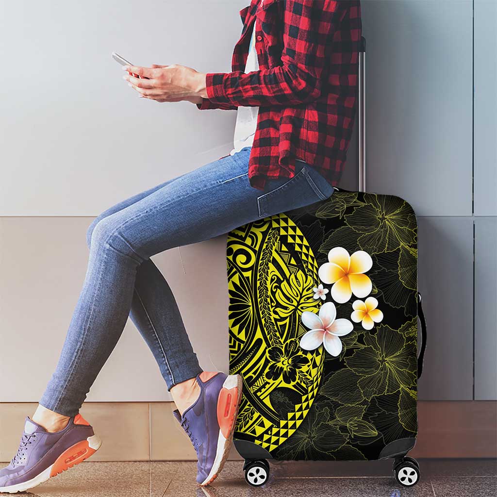 Hawaiian Hibiscus and Plumeria Polynesian Tribal Tattoo Luggage Cover Yellow Color