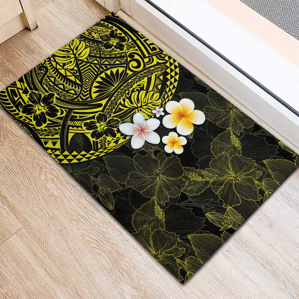 Hawaiian Hibiscus and Plumeria Polynesian Tribal Tattoo Rubber Doormat Yellow Color LT03 - Polynesian Pride