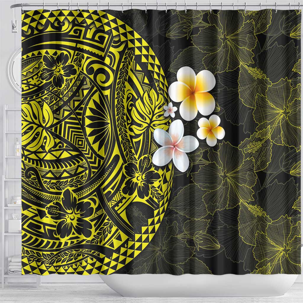 Hawaiian Hibiscus and Plumeria Polynesian Tribal Tattoo Shower Curtain Yellow Color LT03 - Polynesian Pride