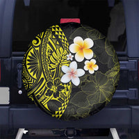 Hawaiian Hibiscus and Plumeria Polynesian Tribal Tattoo Spare Tire Cover Yellow Color