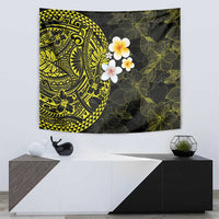 Hawaiian Hibiscus and Plumeria Polynesian Tribal Tattoo Tapestry Yellow Color