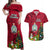 Niue Christmas Couples Matching Off Shoulder Maxi Dress and Hawaiian Shirt Coat of Arms and Polynesian Tattoo Xmas Element Christmas Red Vibe LT03 Red - Polynesian Pride