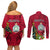 Niue Christmas Couples Matching Off Shoulder Short Dress and Long Sleeve Button Shirt Coat of Arms and Polynesian Tattoo Xmas Element Christmas Red Vibe LT03 - Polynesian Pride