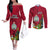 Niue Christmas Couples Matching Off The Shoulder Long Sleeve Dress and Long Sleeve Button Shirt Coat of Arms and Polynesian Tattoo Xmas Element Christmas Red Vibe LT03 Red - Polynesian Pride