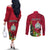 Niue Christmas Couples Matching Off The Shoulder Long Sleeve Dress and Long Sleeve Button Shirt Coat of Arms and Polynesian Tattoo Xmas Element Christmas Red Vibe LT03 - Polynesian Pride