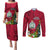 Niue Christmas Couples Matching Puletasi Dress and Long Sleeve Button Shirt Coat of Arms and Polynesian Tattoo Xmas Element Christmas Red Vibe LT03 Red - Polynesian Pride