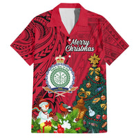 Niue Christmas Family Matching Off Shoulder Short Dress and Hawaiian Shirt Coat of Arms and Polynesian Tattoo Xmas Element Christmas Red Vibe LT03 Dad's Shirt - Short Sleeve Red - Polynesian Pride
