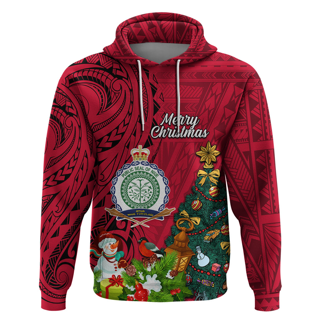 Niue Christmas Hoodie Coat of Arms and Polynesian Tattoo Xmas Element Christmas Red Vibe LT03 Red - Polynesian Pride