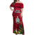 Niue Christmas Off Shoulder Maxi Dress Coat of Arms and Polynesian Tattoo Xmas Element Christmas Red Vibe LT03 Women Red - Polynesian Pride