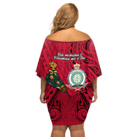 Niue Christmas Off Shoulder Short Dress Coat of Arms and Polynesian Tattoo Xmas Element Christmas Red Vibe LT03 - Polynesian Pride