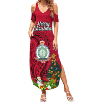 Niue Christmas Summer Maxi Dress Coat of Arms and Polynesian Tattoo Xmas Element Christmas Red Vibe LT03 Women Red - Polynesian Pride