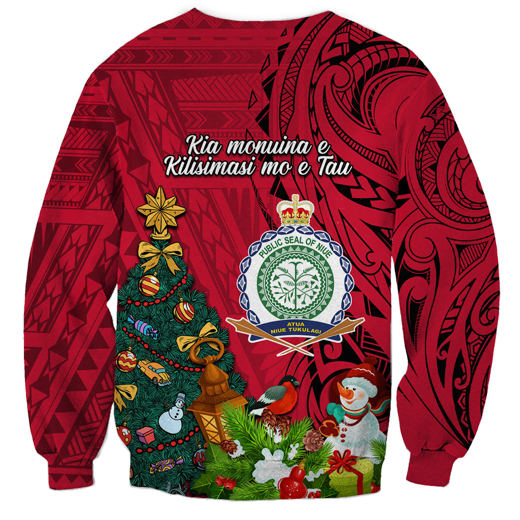 Niue Christmas Sweatshirt Coat of Arms and Polynesian Tattoo Xmas Element Christmas Red Vibe LT03 - Polynesian Pride