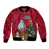 Personalised Niue Christmas Bomber Jacket Coat of Arms and Polynesian Tattoo Xmas Element Christmas Red Vibe LT03 Unisex Red - Polynesian Pride
