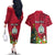 Personalised Niue Christmas Couples Matching Off The Shoulder Long Sleeve Dress and Hawaiian Shirt Coat of Arms and Polynesian Tattoo Xmas Element Christmas Red Vibe LT03 - Polynesian Pride