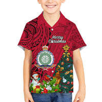 Personalised Niue Christmas Family Matching Off Shoulder Short Dress and Hawaiian Shirt Coat of Arms and Polynesian Tattoo Xmas Element Christmas Red Vibe LT03 Son's Shirt Red - Polynesian Pride