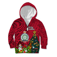 Personalised Niue Christmas Kid Hoodie Coat of Arms and Polynesian Tattoo Xmas Element Christmas Red Vibe LT03 Zip Hoodie Red - Polynesian Pride