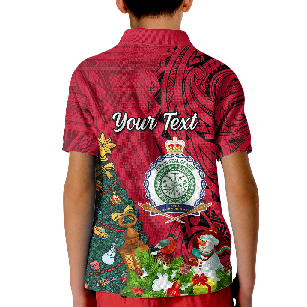 Personalised Niue Christmas Kid Polo Shirt Coat of Arms and Polynesian Tattoo Xmas Element Christmas Red Vibe LT03 - Polynesian Pride