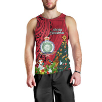 Personalised Niue Christmas Men Tank Top Coat of Arms and Polynesian Tattoo Xmas Element Christmas Red Vibe LT03 - Polynesian Pride
