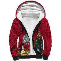 Personalised Niue Christmas Sherpa Hoodie Coat of Arms and Polynesian Tattoo Xmas Element Christmas Red Vibe LT03 Unisex Red - Polynesian Pride