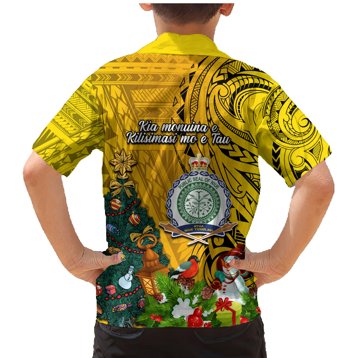 Niue Christmas Family Matching Mermaid Dress and Hawaiian Shirt Coat of Arms and Polynesian Tattoo Xmas Element Christmas Yellow Vibe LT03 - Polynesian Pride