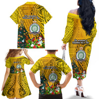 Niue Christmas Family Matching Off Shoulder Long Sleeve Dress and Hawaiian Shirt Coat of Arms and Polynesian Tattoo Xmas Element Christmas Yellow Vibe LT03 - Polynesian Pride