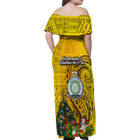 Niue Christmas Family Matching Off Shoulder Maxi Dress and Hawaiian Shirt Coat of Arms and Polynesian Tattoo Xmas Element Christmas Yellow Vibe LT03 - Polynesian Pride