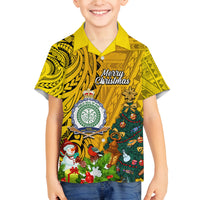 Niue Christmas Family Matching Off Shoulder Maxi Dress and Hawaiian Shirt Coat of Arms and Polynesian Tattoo Xmas Element Christmas Yellow Vibe LT03 Son's Shirt Yellow - Polynesian Pride