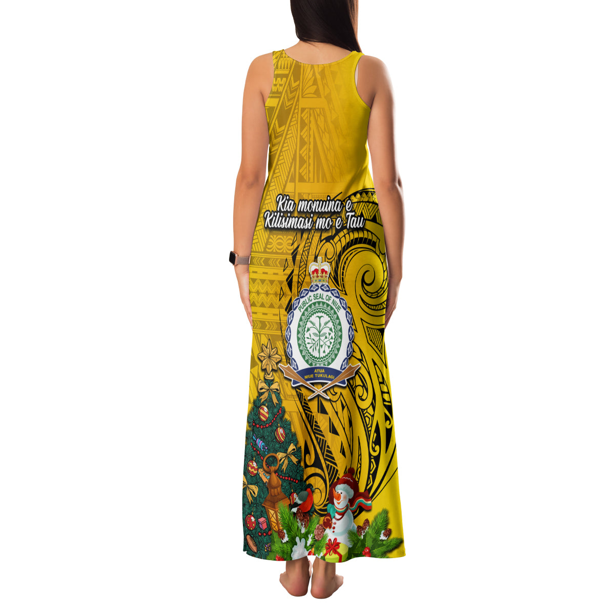 Niue Christmas Family Matching Tank Maxi Dress and Hawaiian Shirt Coat of Arms and Polynesian Tattoo Xmas Element Christmas Yellow Vibe LT03 - Polynesian Pride