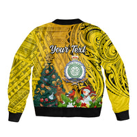 Personalised Niue Christmas Bomber Jacket Coat of Arms and Polynesian Tattoo Xmas Element Christmas Yellow Vibe LT03 - Polynesian Pride