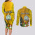 Personalised Niue Christmas Couples Matching Long Sleeve Bodycon Dress and Long Sleeve Button Shirt Coat of Arms and Polynesian Tattoo Xmas Element Christmas Yellow Vibe LT03 - Polynesian Pride