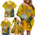 Personalised Niue Christmas Family Matching Off Shoulder Short Dress and Hawaiian Shirt Coat of Arms and Polynesian Tattoo Xmas Element Christmas Yellow Vibe LT03 - Polynesian Pride