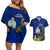 Niue Christmas Couples Matching Off Shoulder Short Dress and Hawaiian Shirt Coat of Arms and Polynesian Tattoo Xmas Element Christmas Blue Vibe LT03 Blue - Polynesian Pride