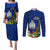 Niue Christmas Couples Matching Puletasi Dress and Long Sleeve Button Shirt Coat of Arms and Polynesian Tattoo Xmas Element Christmas Blue Vibe LT03 Blue - Polynesian Pride