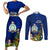 Niue Christmas Couples Matching Short Sleeve Bodycon Dress and Long Sleeve Button Shirt Coat of Arms and Polynesian Tattoo Xmas Element Christmas Blue Vibe LT03 Blue - Polynesian Pride