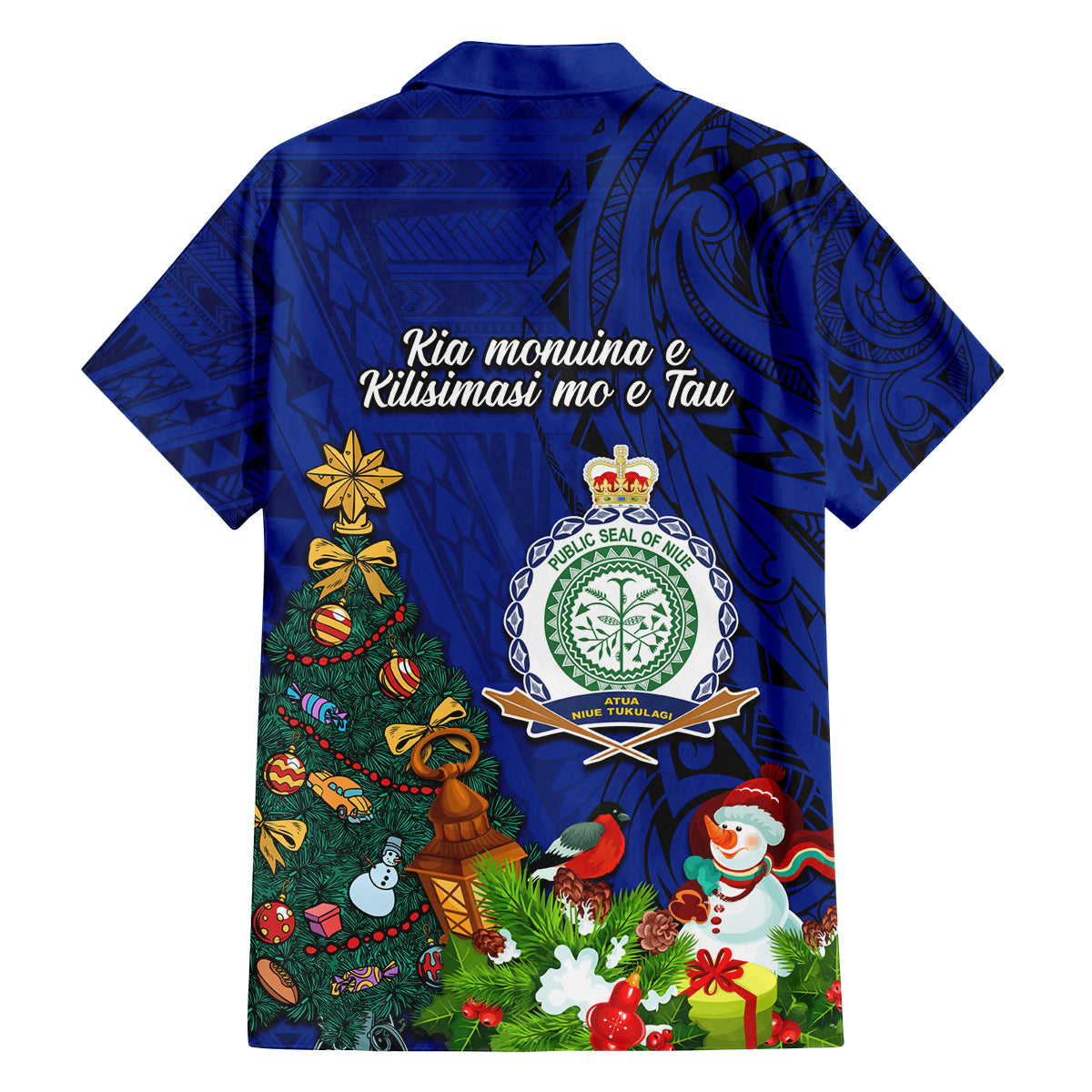 Niue Christmas Family Matching Puletasi Dress and Hawaiian Shirt Coat of Arms and Polynesian Tattoo Xmas Element Christmas Blue Vibe LT03 - Polynesian Pride