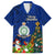 Niue Christmas Family Matching Short Sleeve Bodycon Dress and Hawaiian Shirt Coat of Arms and Polynesian Tattoo Xmas Element Christmas Blue Vibe LT03 Dad's Shirt - Short Sleeve Blue - Polynesian Pride