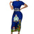 Niue Christmas Family Matching Short Sleeve Bodycon Dress and Hawaiian Shirt Coat of Arms and Polynesian Tattoo Xmas Element Christmas Blue Vibe LT03 Mom's Dress Blue - Polynesian Pride