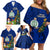 Personalised Niue Christmas Family Matching Off Shoulder Short Dress and Hawaiian Shirt Coat of Arms and Polynesian Tattoo Xmas Element Christmas Blue Vibe LT03 - Polynesian Pride