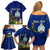 Personalised Niue Christmas Family Matching Off Shoulder Short Dress and Hawaiian Shirt Coat of Arms and Polynesian Tattoo Xmas Element Christmas Blue Vibe LT03 - Polynesian Pride