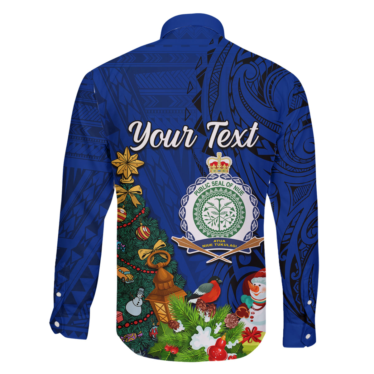 Personalised Niue Christmas Family Matching Puletasi Dress and Hawaiian Shirt Coat of Arms and Polynesian Tattoo Xmas Element Christmas Blue Vibe LT03 - Polynesian Pride
