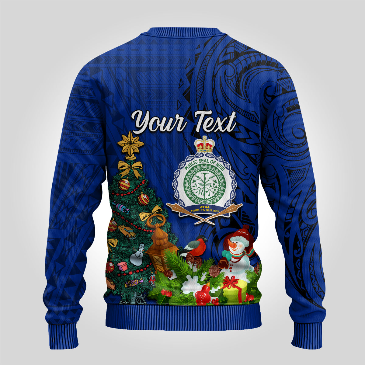 Personalised Niue Christmas Ugly Christmas Sweater Coat of Arms and Polynesian Tattoo Xmas Element Christmas Blue Vibe LT03 - Polynesian Pride