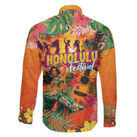 Hawaiian Honolulu Festival Family Matching Off The Shoulder Long Sleeve Dress and Hawaiian Shirt Hawaiian Identity - Hula Dancer and Ukulele Tropical Plants Style