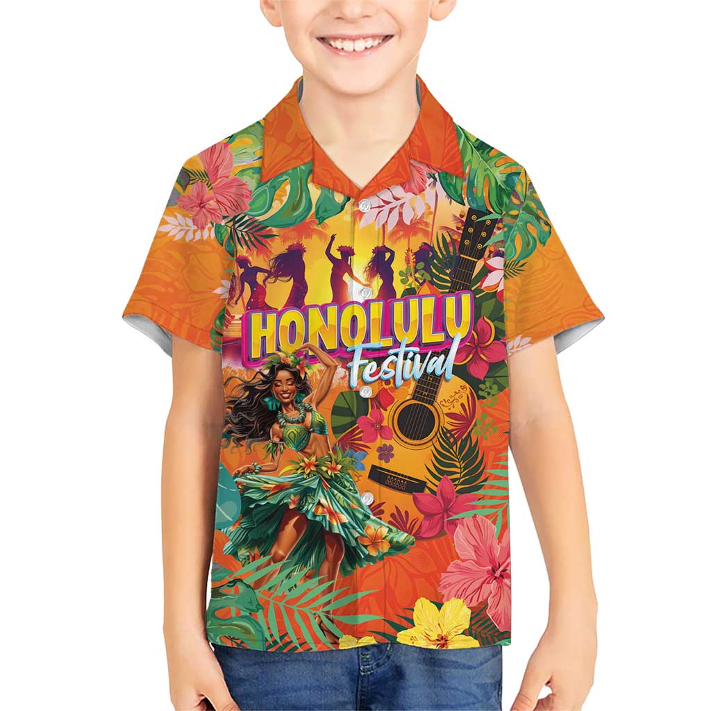 Hawaiian Honolulu Festival Hawaiian Shirt Hawaiian Identity - Hula Dancer and Ukulele Tropical Plants Style