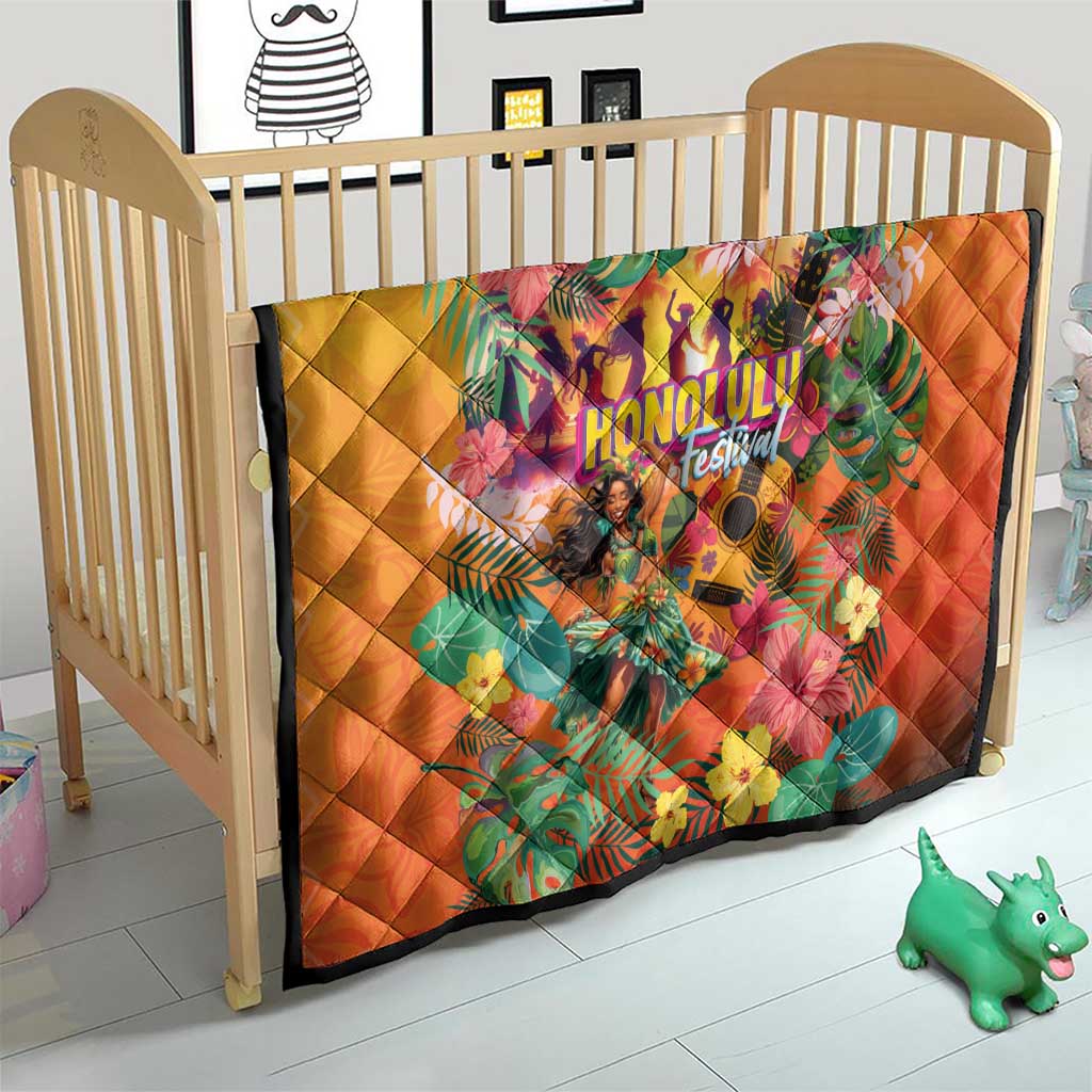 Hawaiian Honolulu Festival Quilt Hawaiian Identity - Hula Dancer and Ukulele Tropical Plants Style