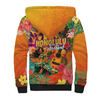 Hawaiian Honolulu Festival Sherpa Hoodie Hawaiian Identity - Hula Dancer and Ukulele Tropical Plants Style